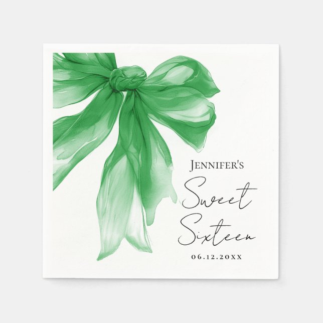 Serviette En Papier Fête douce 16 ans Coquette Green Bow Script  (Devant)