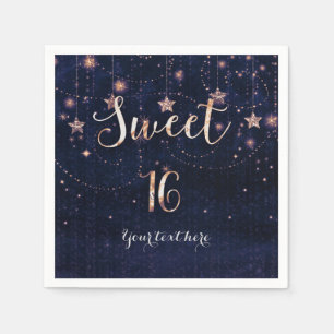Serviette En Papier Fête Douce 16 Céleste Étoilée Violet et Or