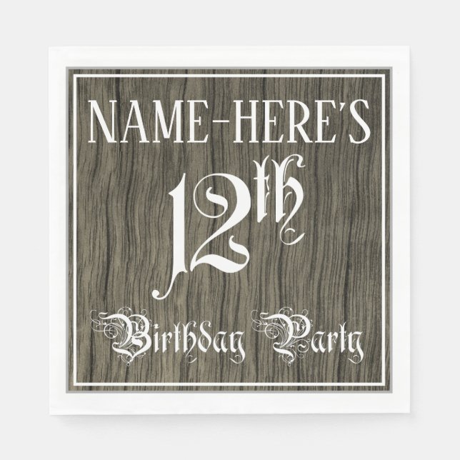 Serviette En Papier Fête du 12e anniversaire — Script fantaisie, Faux  (Devant)