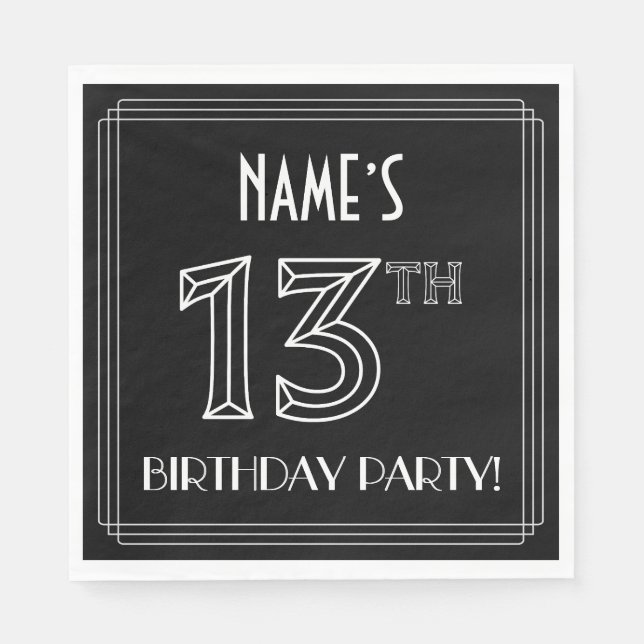 Serviette En Papier Fête du 13ème anniversaire : Style Art Déco + Nom  (Devant)