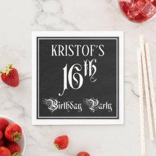 Serviette En Papier Fête du 16e anniversaire — Script fantaisie + Nom 