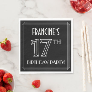 Serviette En Papier Fête du 17ème anniversaire : Style Art Déco + Nom 