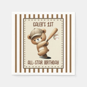 Serviette En Papier Fête du 1er anniversaire de l'ours de baseball Hom