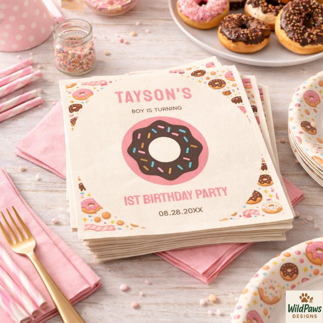 Serviette En Papier Fête du 1er anniversaire de Sweet One Donut | Donu (Sweet One Donut 1st Birthday Party | Cute Donut Napkins)