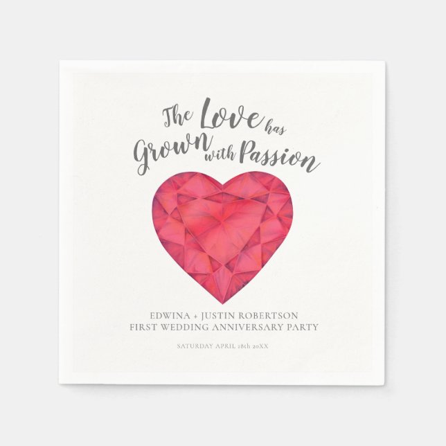 Serviette En Papier fête du 1er anniversaire du mariage de ruby post (Devant)