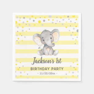 Serviette En Papier Fête du 1er anniversaire du petit éléphant jaune c