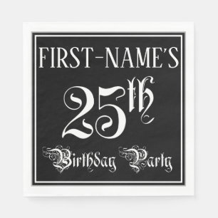 Serviette En Papier Fête du 25e anniversaire — Script fantaisie + Nom