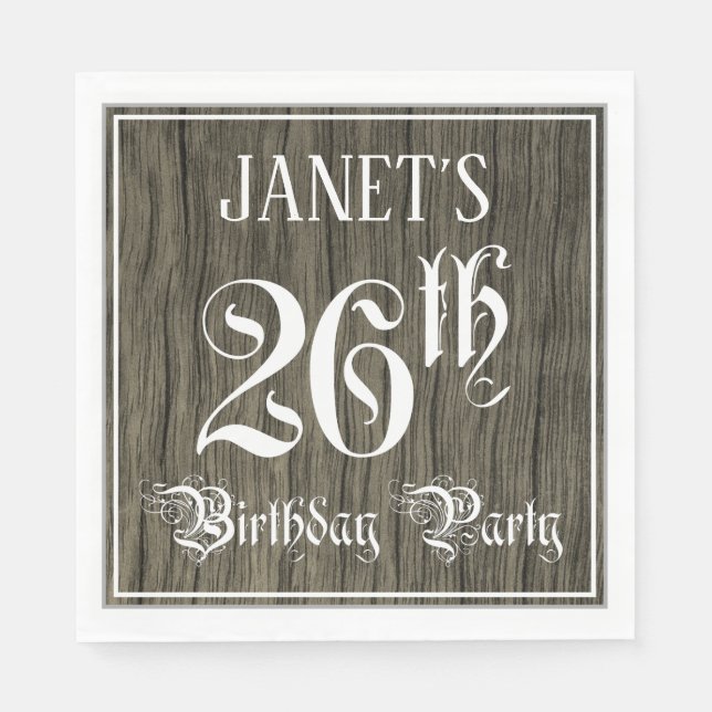 Serviette En Papier Fête du 26e anniversaire — Script fantaisie, Faux  (Devant)