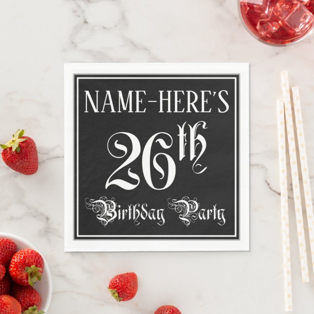 Serviette En Papier Fête du 26e anniversaire — Script fantaisie + Nom  (En situation)