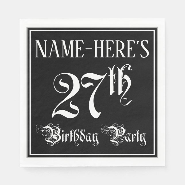 Serviette En Papier Fête du 27e anniversaire — Script fantaisie + Nom  (Devant)