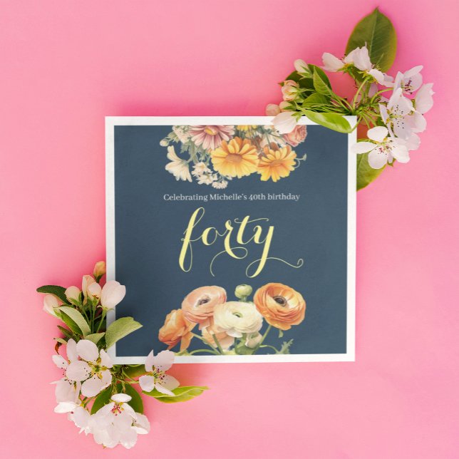 Serviette En Papier Fête du 40e anniversaire Elégant joyeux floral (Créateur téléchargé)