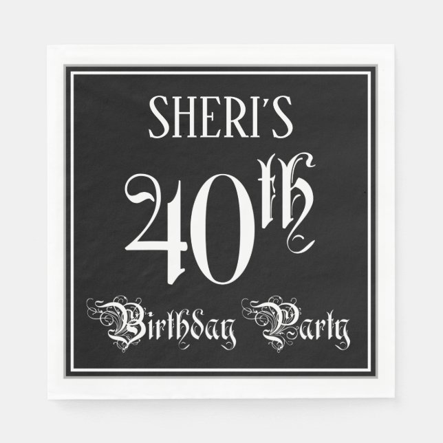 Serviette En Papier Fête du 40e anniversaire — Script fantaisie + Nom  (Devant)