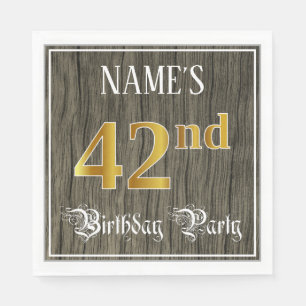 Serviette En Papier Fête du 42e anniversaire — Faux Gold & Faux Wood L