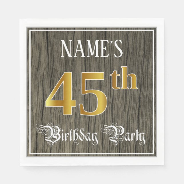 Serviette En Papier Fête du 45e anniversaire — Faux Gold & Faux Wood L (Devant)