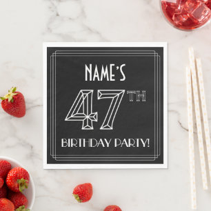 Serviette En Papier Fête du 47ème anniversaire : Style Art Déco + Nom