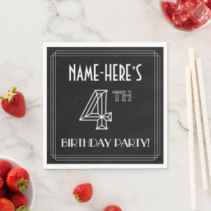 Serviette En Papier Fête du 4e anniversaire : Style Art Déco + Nom per