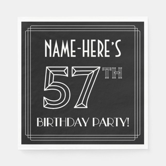 Serviette En Papier Fête du 57e anniversaire : Style Art Déco + Nom pe (Devant)