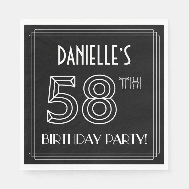 Serviette En Papier Fête du 58e anniversaire : Style Art Déco + Nom pe (Devant)