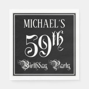 Serviette En Papier Fête du 59e anniversaire — Script fantaisie + Nom 