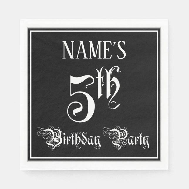 Serviette En Papier Fête du 5e anniversaire — Script fantaisie + Nom p (Devant)