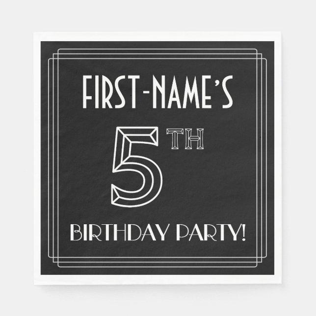 Serviette En Papier Fête du 5e anniversaire : Style Art Déco + Nom per (Devant)