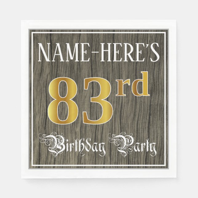 Serviette En Papier Fête du 83e anniversaire — Faux Gold & Faux Wood L (Devant)