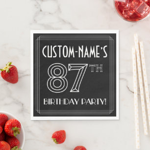 Serviette En Papier Fête du 87e anniversaire : Style Art Déco + Nom pe