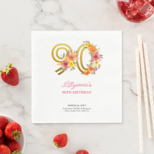 Serviette En Papier Fête du 90e anniversaire Joli chiffre 90 doré flor