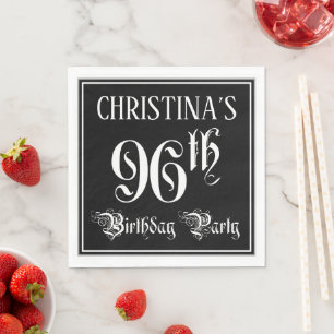 Serviette En Papier Fête du 96e anniversaire — Script fantaisie + Nom 