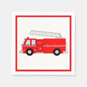Serviette En Papier Fête du Camion de Pompiers Rouge