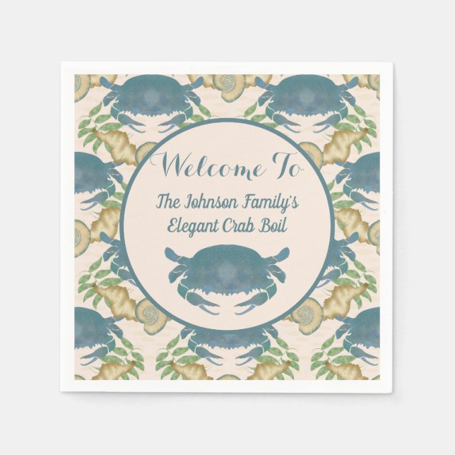 Serviette En Papier Fête du crabe Élégant Crabes bleus, Coquillages (Devant)