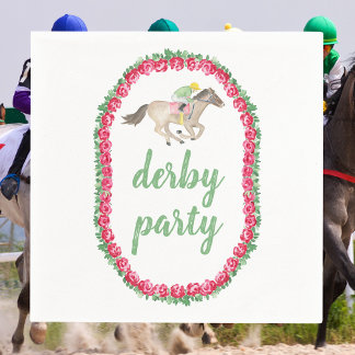 Serviette En Papier Fête du Derby aux Roses Rouges Bordure Jockey Aqua