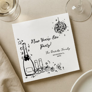 Serviette En Papier Fête du Nouvel An dessinée à la main moderne