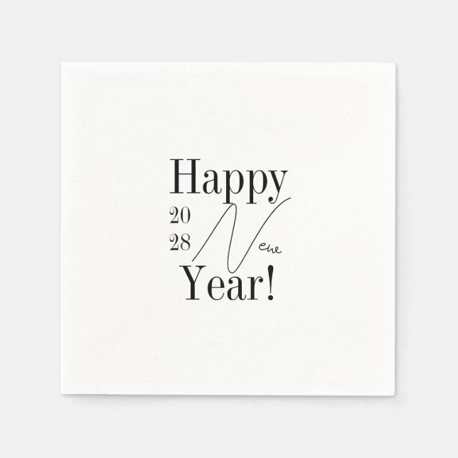 Serviette En Papier Fête du Nouvel An noir et blanc (Devant)