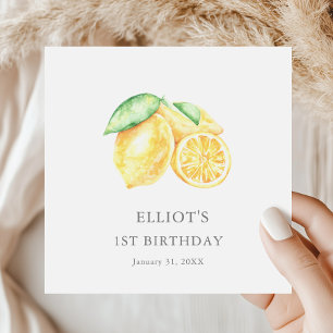 Serviette En Papier Fête du premier anniversaire au citron à l'aquarel
