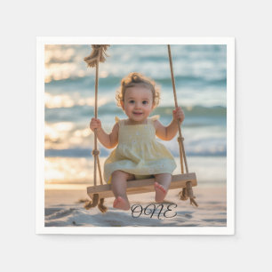 Serviette En Papier Fête du premier anniversaire de bébé fille minimal