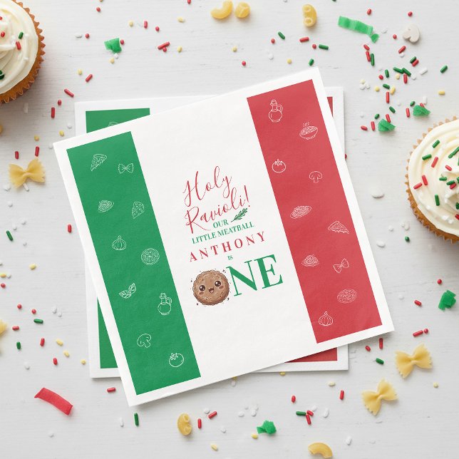 Serviette En Papier Fête du premier anniversaire de la boulette mignon (Cute Meatball First Birthday Party Paper Dinner Napkins)