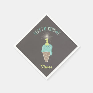 Serviette En Papier Fête du premier anniversaire garçon paillettes et