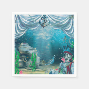 Serviette En Papier Fête du trésor de squelette de pirate sous la mer