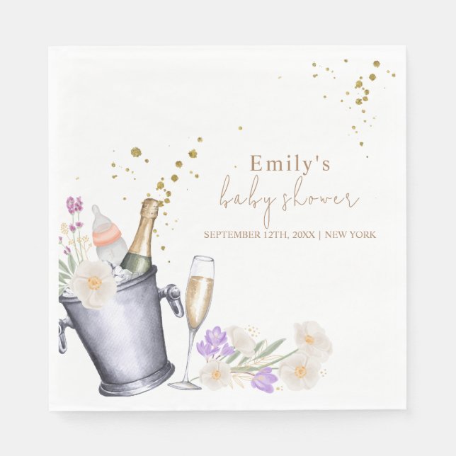 Serviette En Papier Fête Élégante Bouteille de Champagne Bébé à Bord (Devant)
