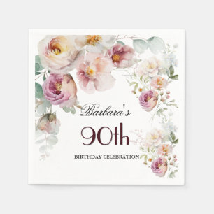 Serviette En Papier Fête élégante d'anniversaire de 90 ans avec fleurs
