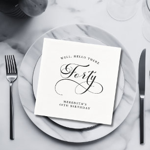 Serviette En Papier Fête élégante de 40 ans avec calligraphie tourbill