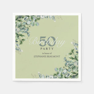 Serviette En Papier Fête élégante de 50 ans pour femme avec fleurs ver