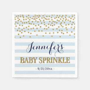 Serviette En Papier Fête élégante de bébé garçon bleu et or avec confe