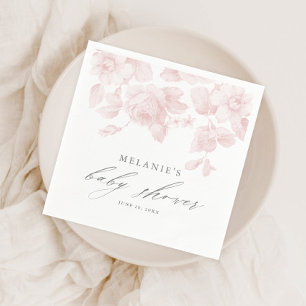 Serviette En Papier Fête élégante de bébé rose écriture florale