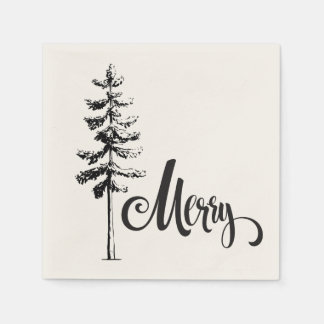 Serviette En Papier Fête élégante de Noël avec arbre hivernal dessiné 