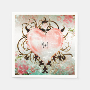 Serviette En Papier Fête élégante florale vintage cœur ornemental