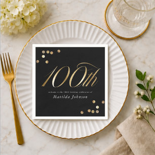 Serviette En Papier Fête élégante noire et or pour les 100 ans