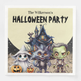 Serviette En Papier Fête en costumes d'Halloween et maison hantée mign