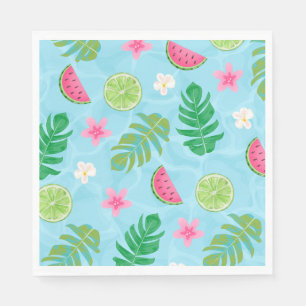 Serviette En Papier Fête estivale de piscine tropicale fleurie Anniver
